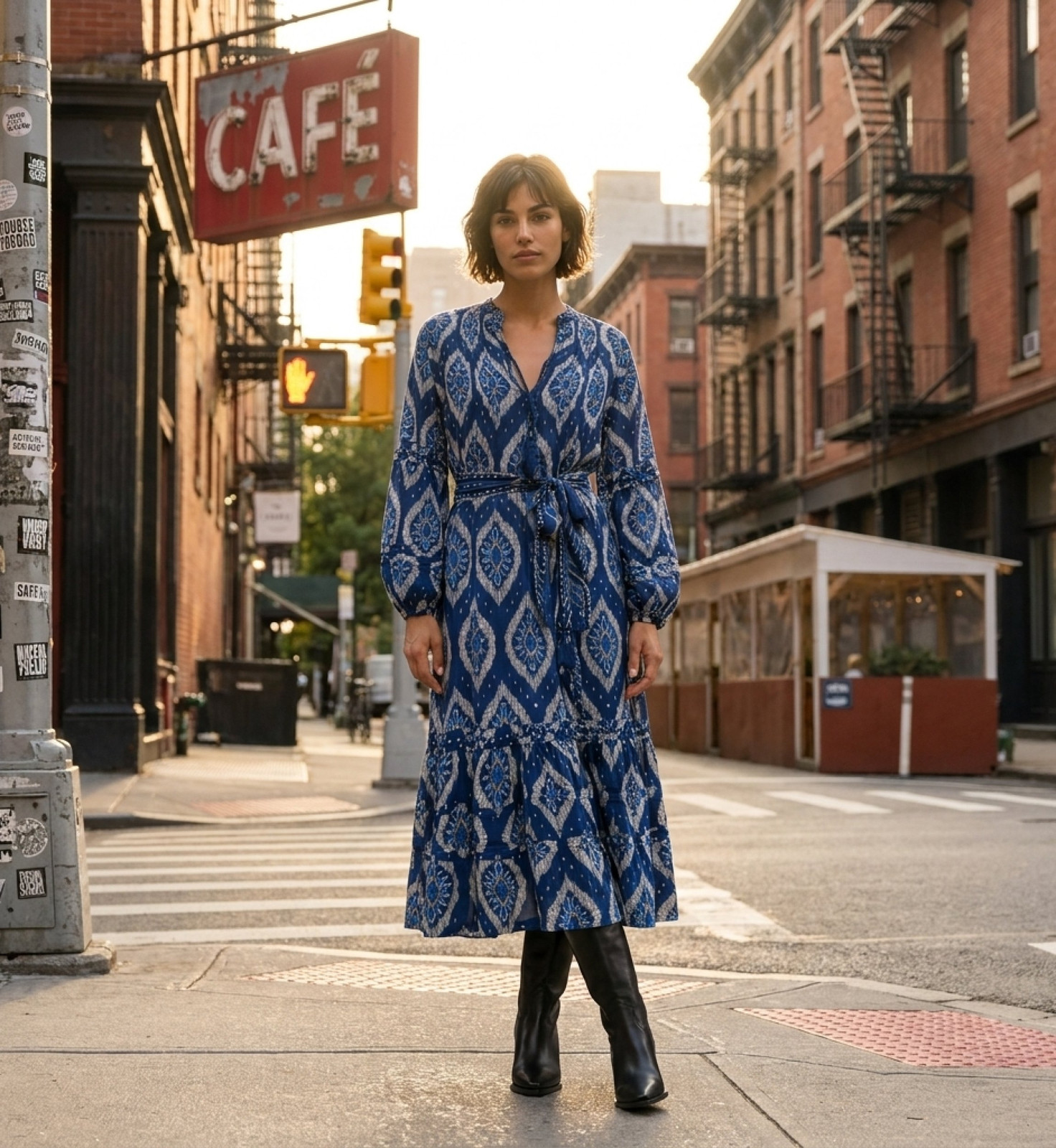 Bohemian Blue and White Patterned Long-Sleeved Tiered Maxi Bohemian Blue and White Patterned Long-Sleeved Tiered Maxi — Tiered Dresses 2027