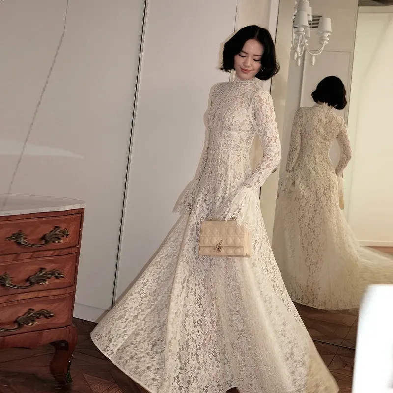 Cream Lace A-Line Dress with High Neckline Cream Lace A-Line Dress with High Neckline — Modest Dresses 2027