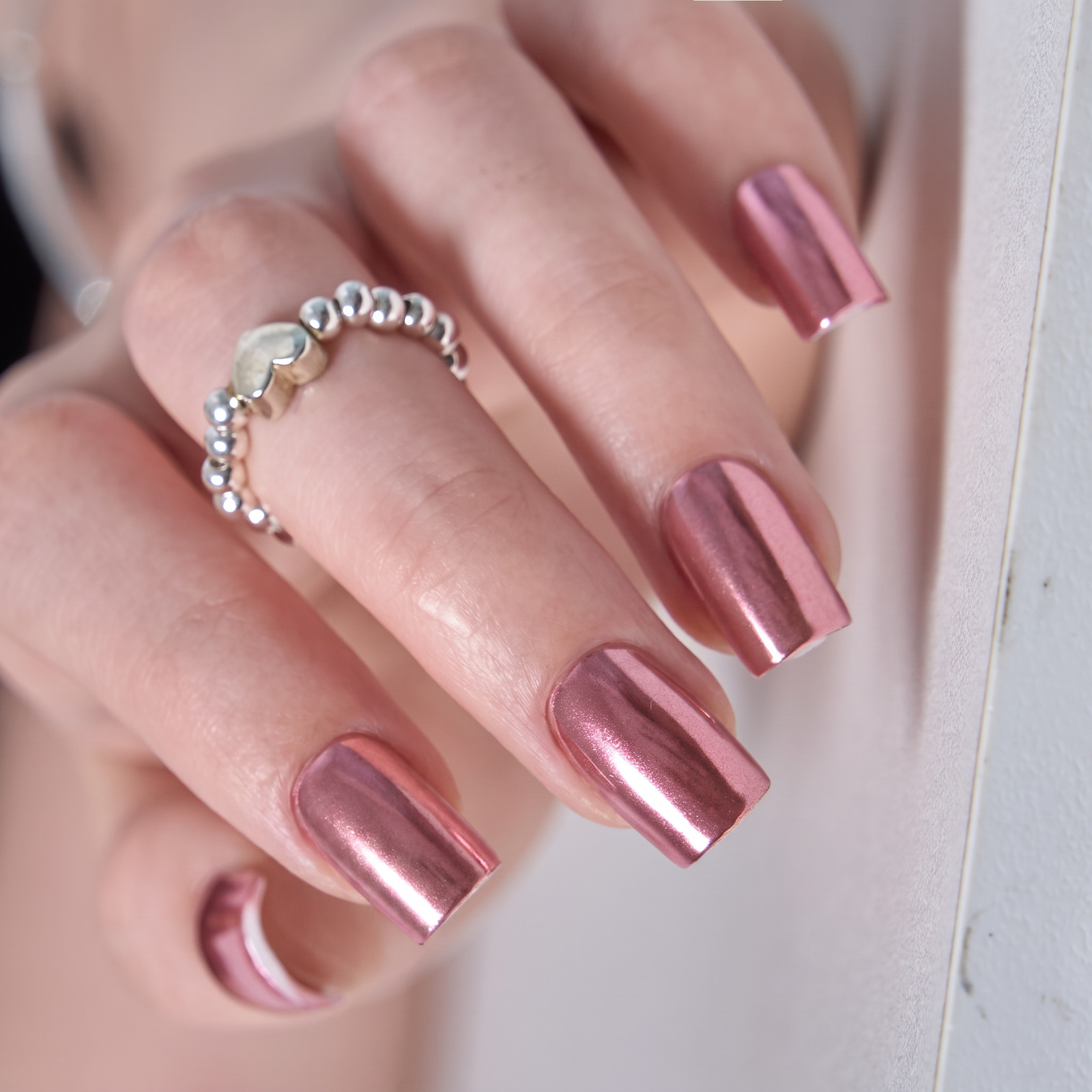 Solid Color Metallic Pink Chrome Medium Squares — Pink Chrome Nails 2027