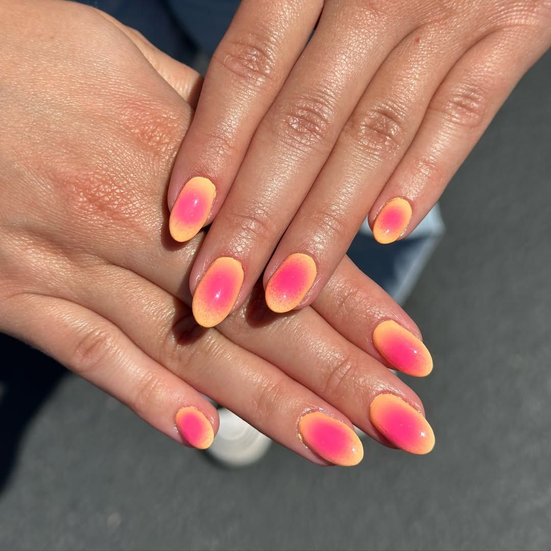 Bright Yellow And Hot Pink Aura Oval Nails — Aura Nails 2027