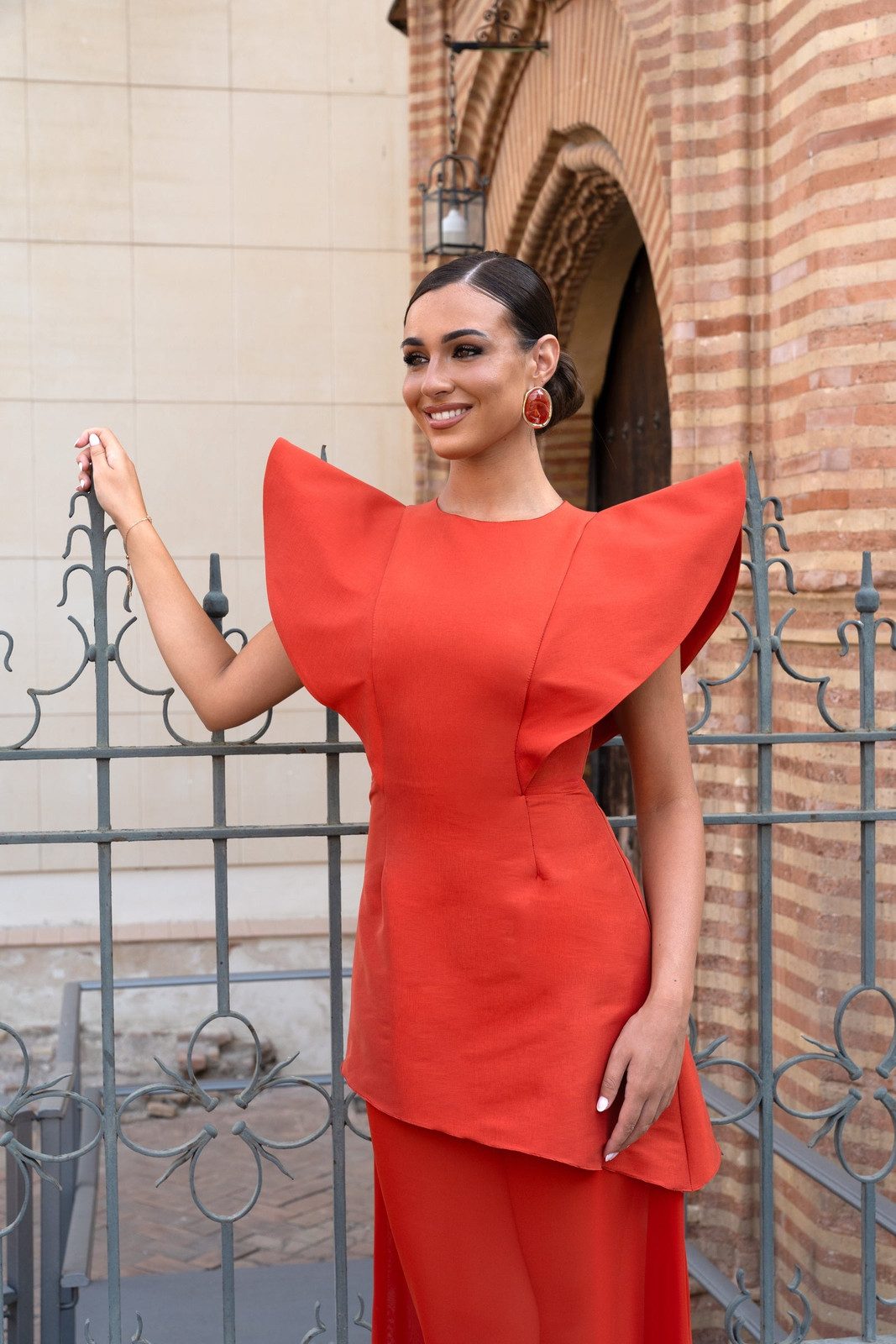 Vibrant Orange Linen-Like Set with Structured Shoulders Vibrant Orange Linen-Like Set with Structured Shoulders — Graduation Outfits 2027