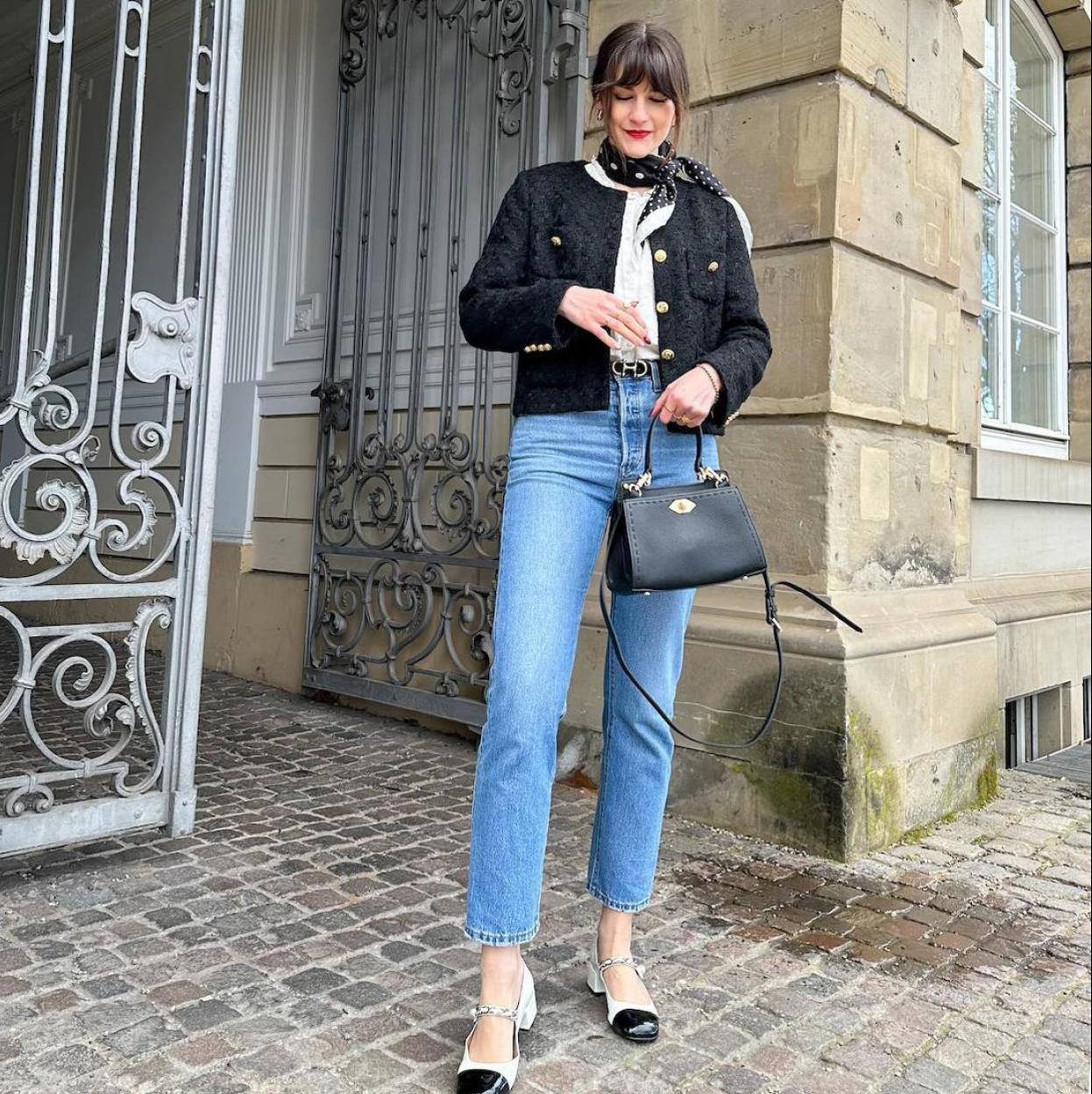 Chic Tweed Jacket with Two-Tone Mary Janes — Trendy Outfits 2027