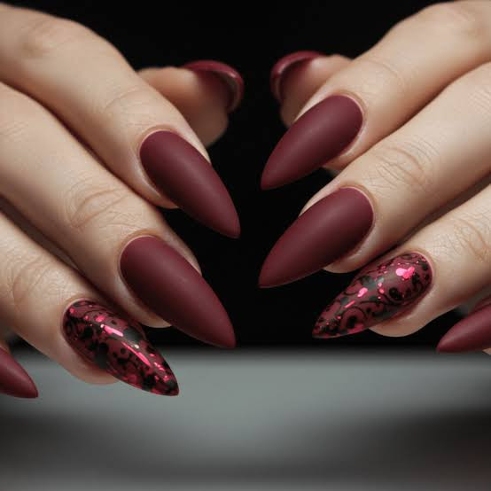 Matte Burgundy with Abstract Art Nails Matte Burgundy with Abstract Art Nails — Winter Matte Nails 2027