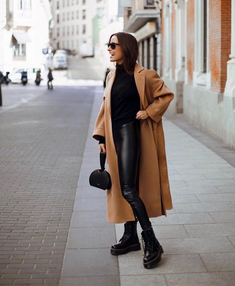 Chic Street Style: Dr. Martens Boots with a Camel Coat and Leggings Chic Street Style: Dr. Martens Boots with a Camel Coat and Leggings — Doc Martens Outfits 2027
