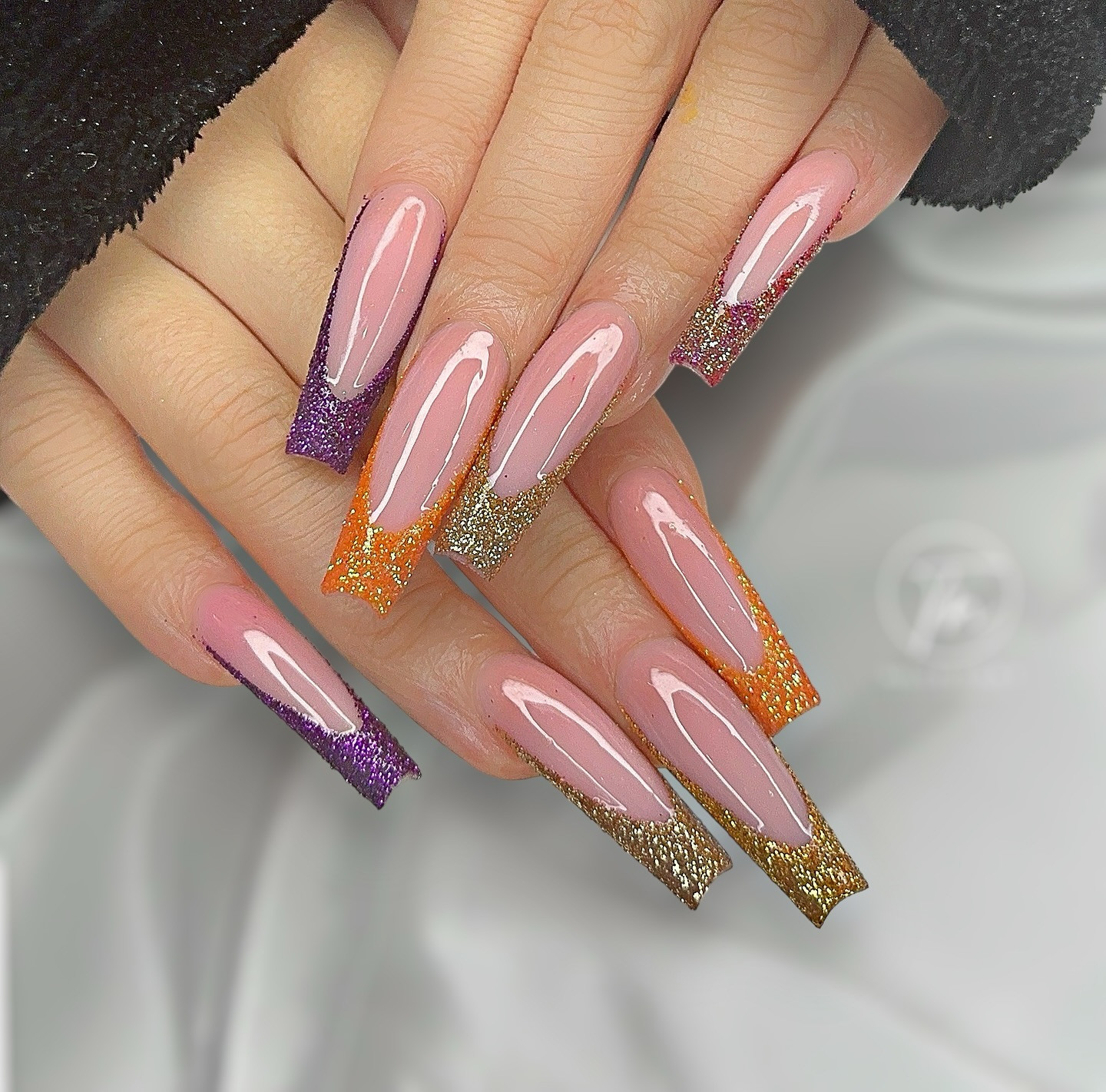 Glitter Ombré French Birthday Coffin Nails — Birthday Nails Coffin 2027