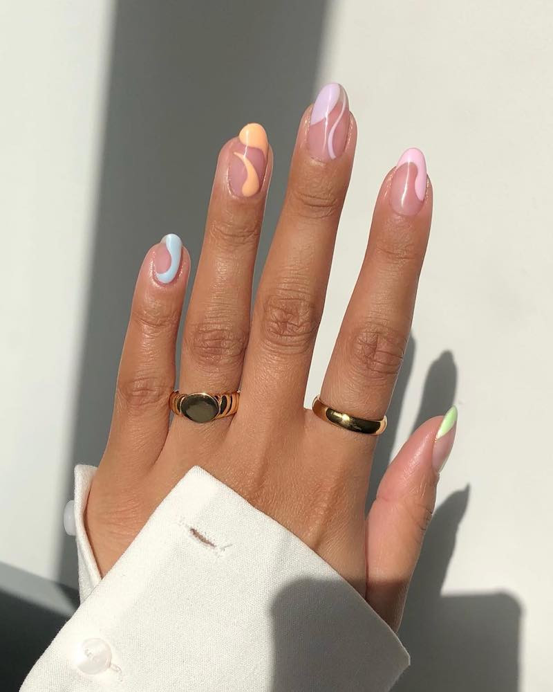 Pastel Swirl Abstract Almond Nails Pastel Swirl Abstract Almond Nails — Simple Summer Nails 2027