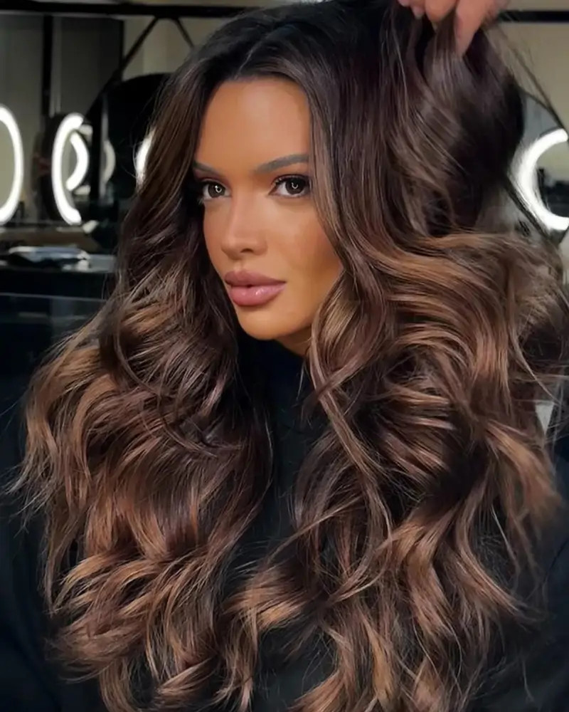 Voluminous Waves in Dark Chocolate Voluminous Waves in Dark Chocolate — Hair Color 2027 for Brown Eyes