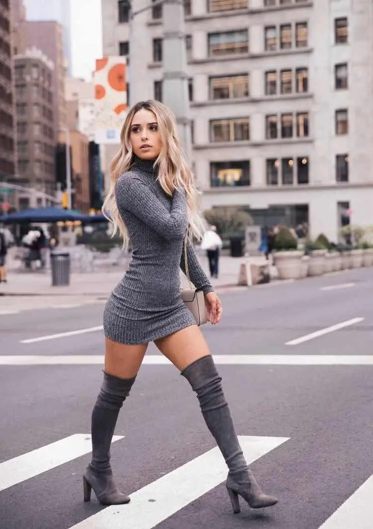 Grey Suede Over-The-Knee Boots Outfit Idea Grey Suede Over-The-Knee Boots Outfit Idea — Dress 2027 with Knee High Boots Outfit
