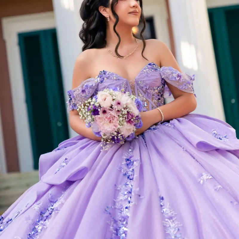 Sparkling Lavender Ball Gown with Ruffled Sleeves Sparkling Lavender Ball Gown with Ruffled Sleeves — Sweet 16 Dresses 2027