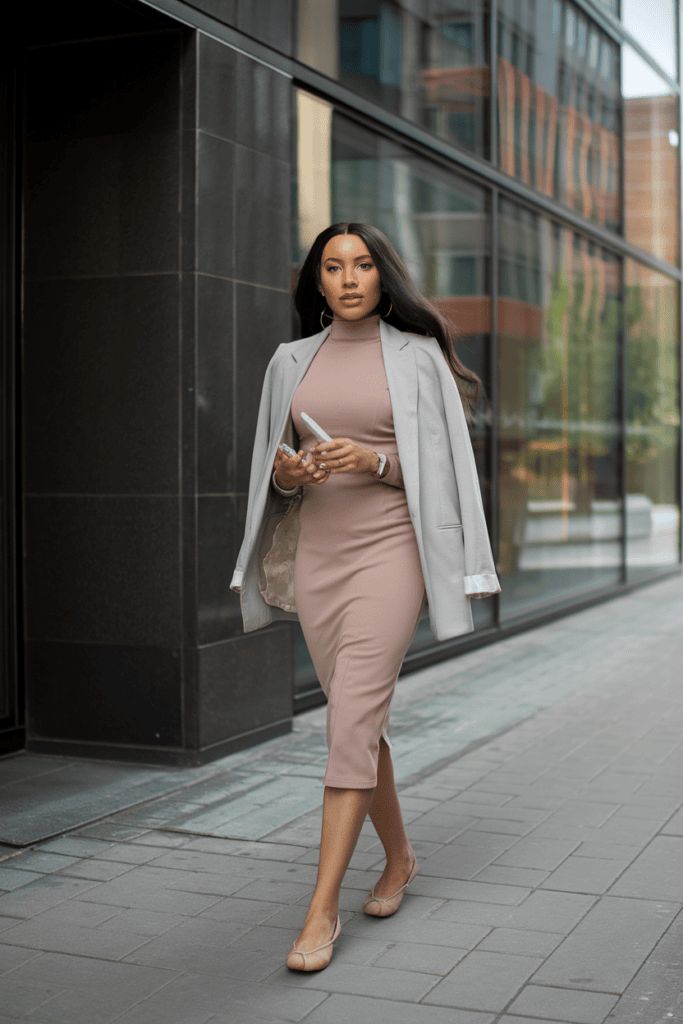 Elegant Sheath Dress with a Draped Blazer Elegant Sheath Dress with a Draped Blazer — Interview Outfits 2027