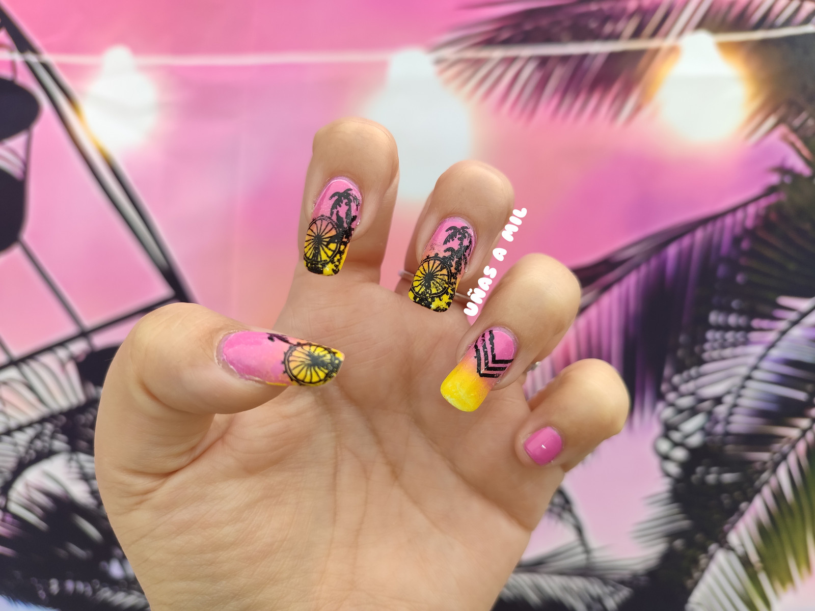 Pink Base With Yellow And Black Accents Visual Idea Pink Base With Yellow And Black Accents Visual Idea — Coachella Nails 2027