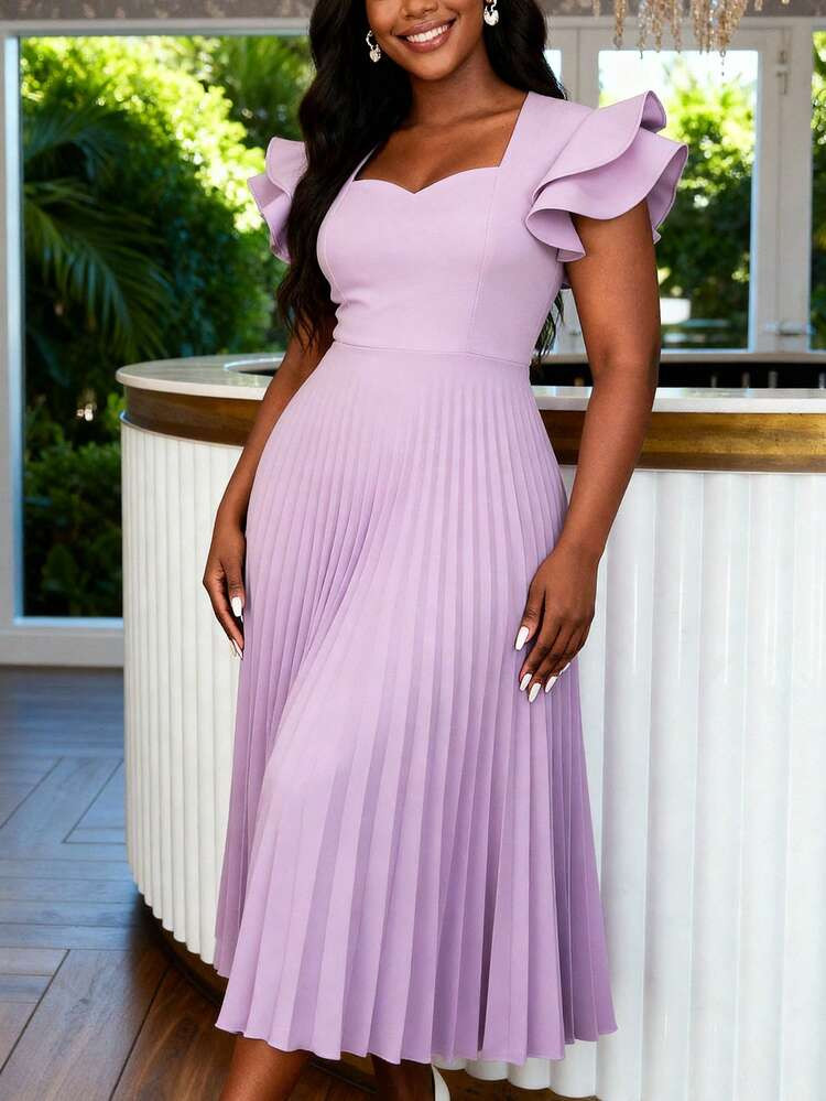 Pleated A-Line Dress Outfit Idea Pleated A-Line Dress Outfit Idea — Purple Wedding Guest Outfits 2027