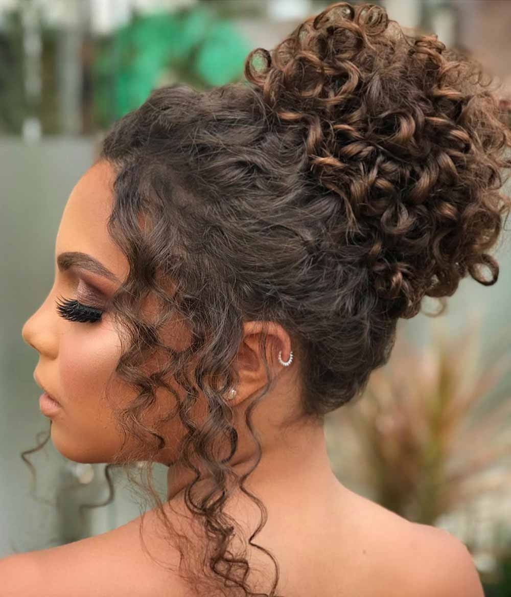 High Bun With Cascading Curls — Prom Hairstyles 2027 for Curly Hair