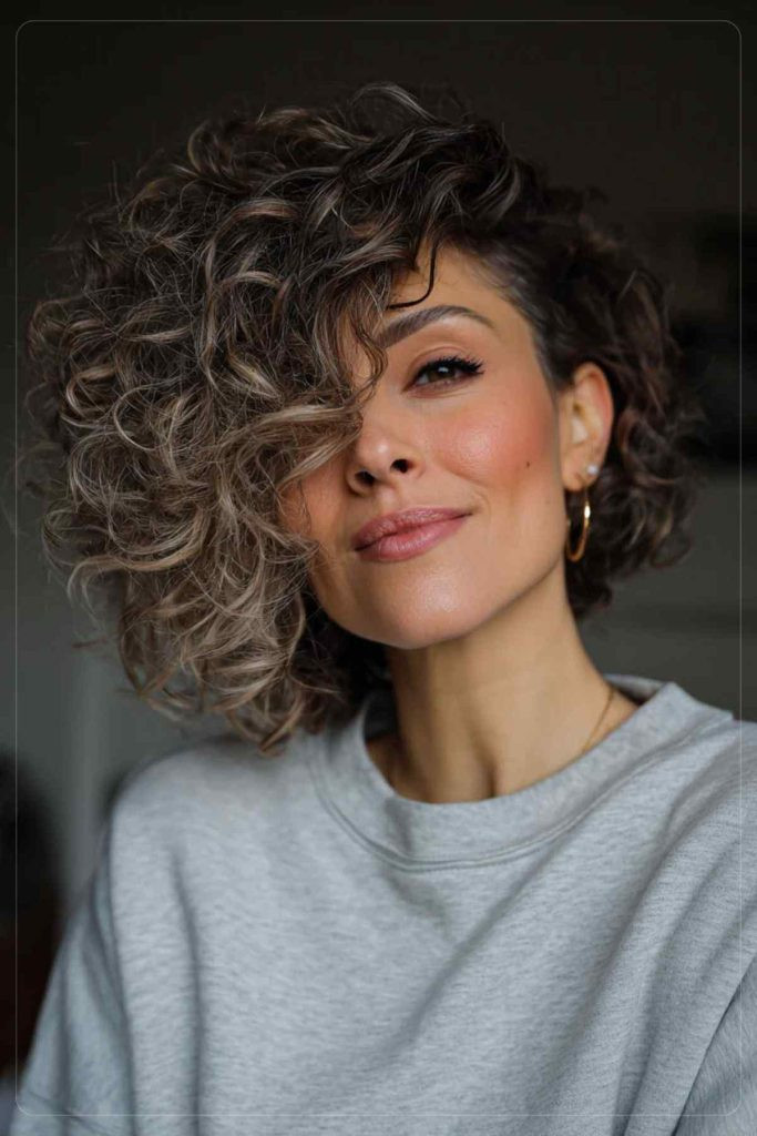 Salt and Pepper Chin Bob with Defined Curls Salt and Pepper Chin Bob with Defined Curls — Curly Bob 2027