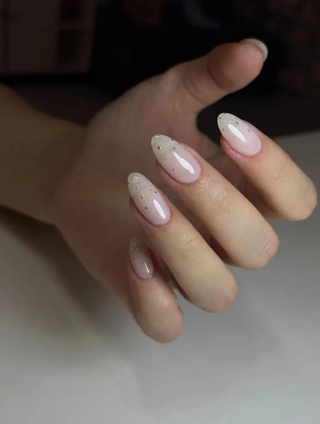 Medium Almond Gold Dot Ombre — Nail Shapes 2027