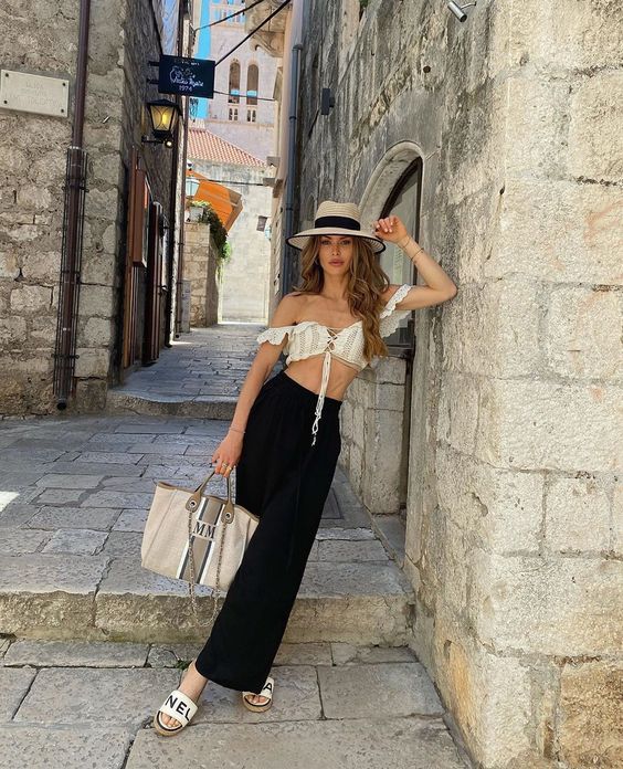 Cream Crochet Crop Top and Linen Trousers for Vacation Vibe Cream Crochet Crop Top and Linen Trousers for Vacation Vibe — Italy Outfits 2027