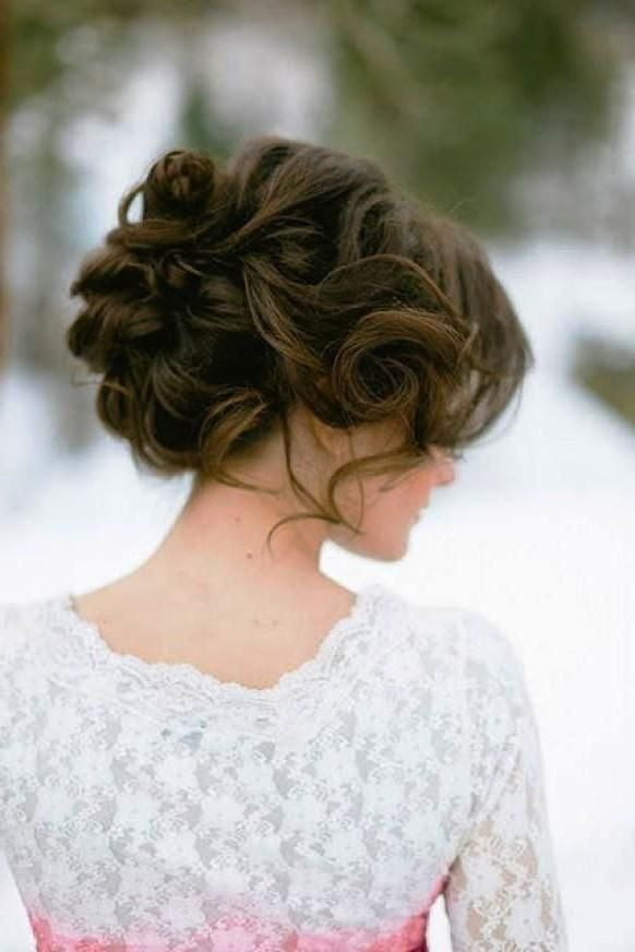 Voluminous Dark Brown Curly Updo — Prom Hairstyles 2027