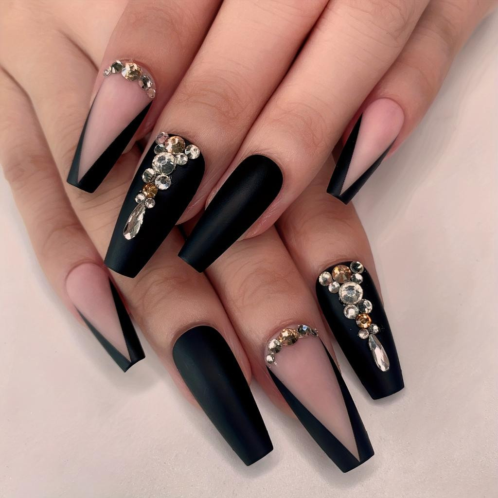 Matte Black and Nude V-Tip Nails Matte Black and Nude V-Tip Nails — Gothic Coffin Nails 2027