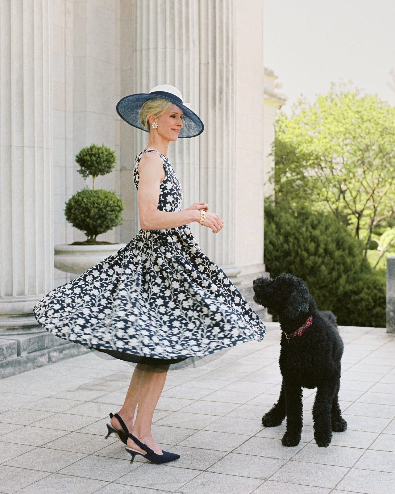Navy and White Floral Fit-and-Flare with Classic Hat Navy and White Floral Fit-and-Flare with Classic Hat — Derby Outfits 2027