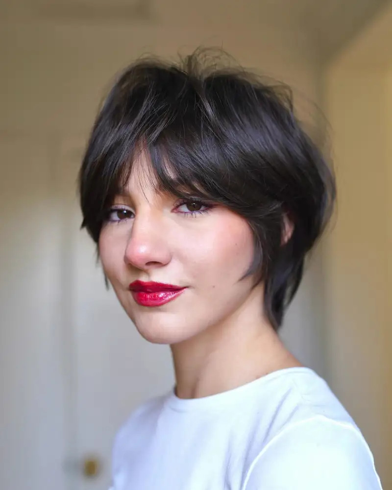 Pixie Shag With Side-Swept Wispy Bangs Pixie Shag With Side-Swept Wispy Bangs — Bangs 2027 for Square Face