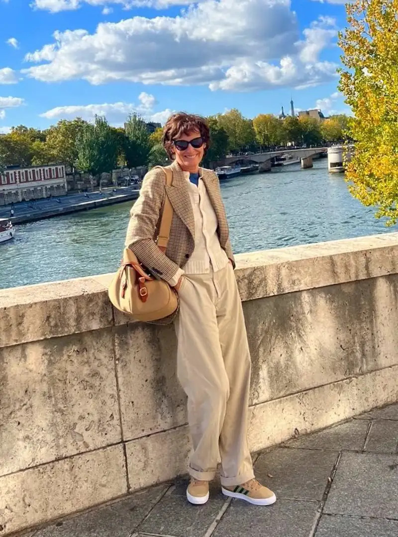 Layered Cardigan and Blazer with Wide-Leg Beige Trousers — French Girl Outfits 2027