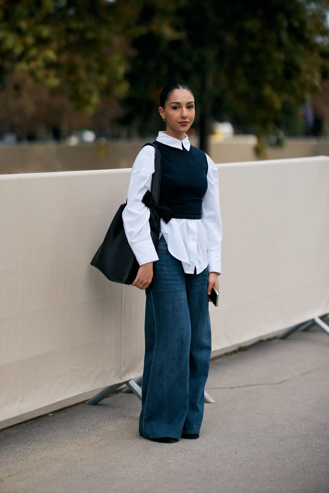 Dark Blue Jeans with Cropped Navy Vest Dark Blue Jeans with Cropped Navy Vest — Spring Trouser Outfits 2027