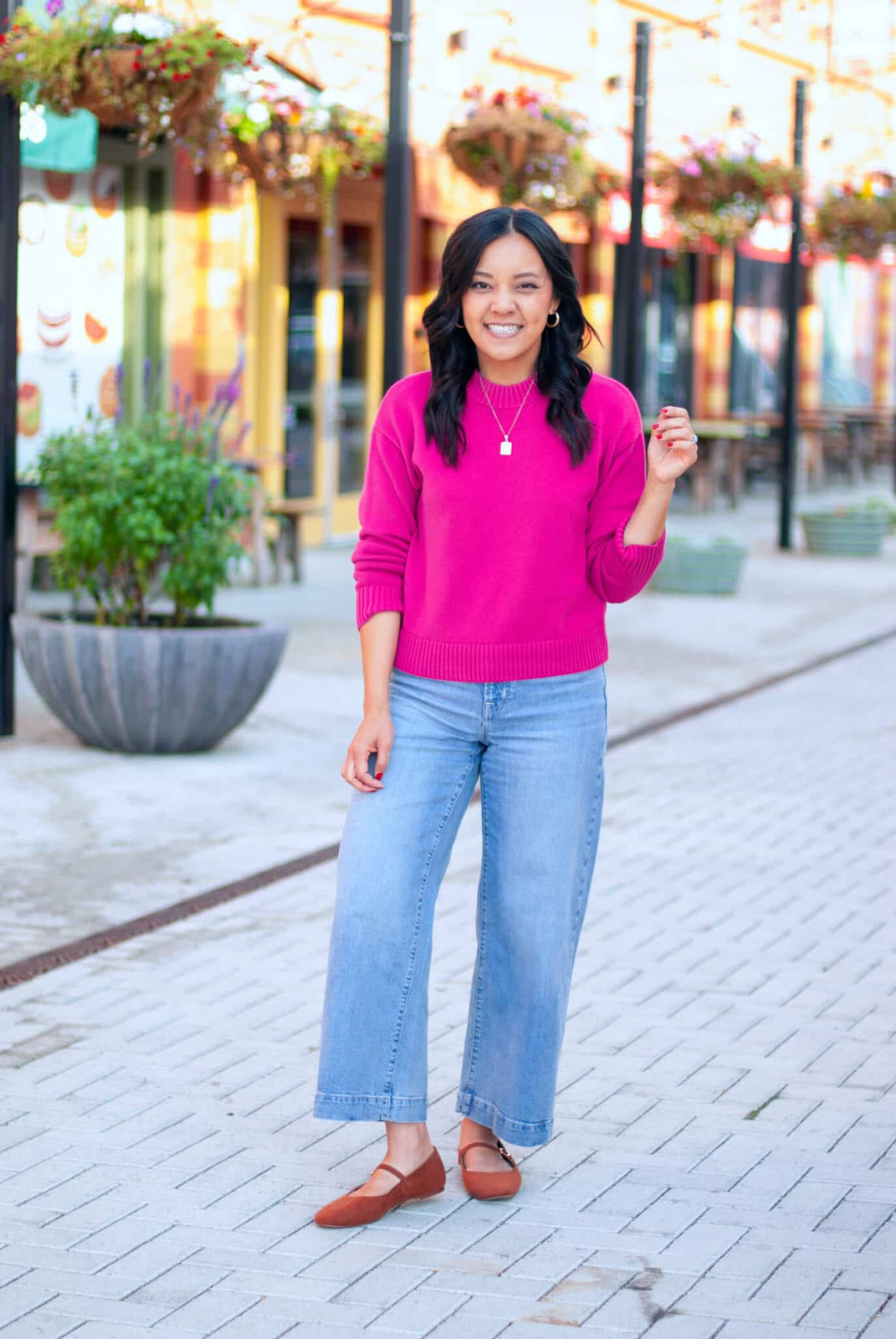 Vibrant Casual: Hot Pink Sweater with Wide-Leg Jeans — Nice Outfits 2027