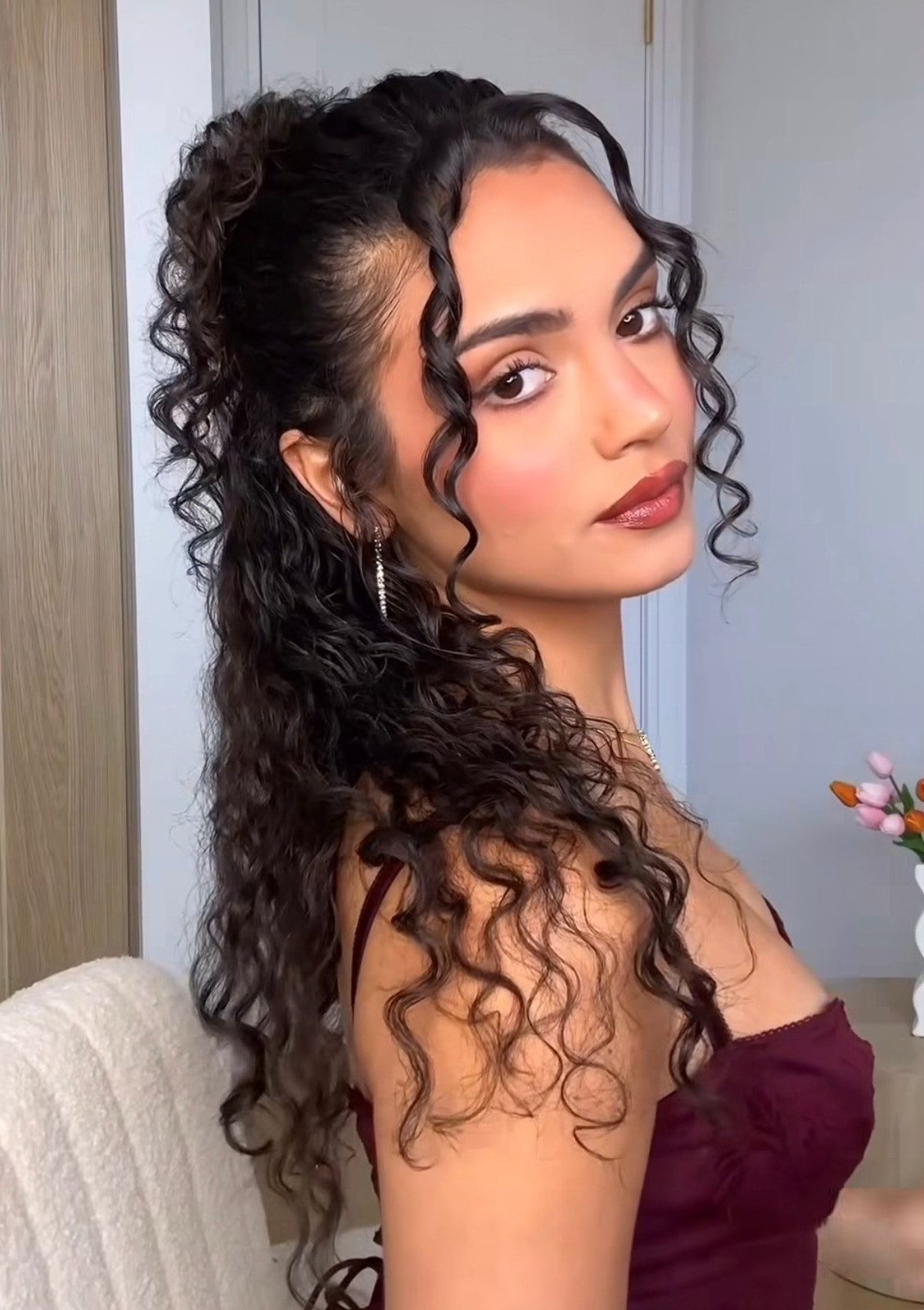 Half-Up Half-Down With Auburn Tones — Prom Hairstyles 2027 for Curly Hair