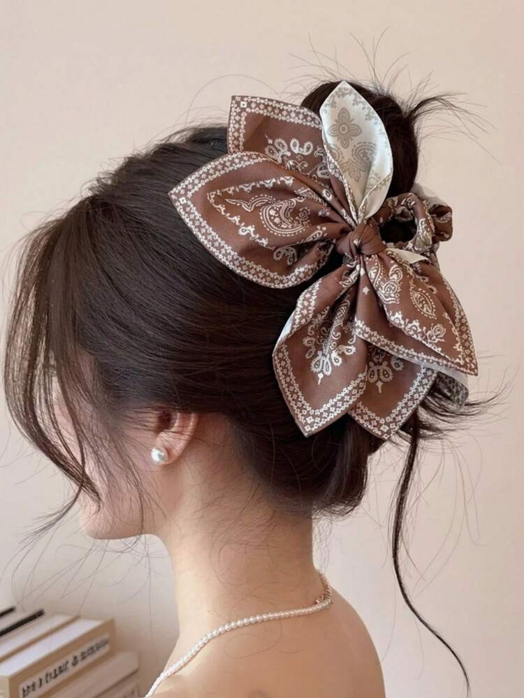 Visual Idea — A Large Bow Made Of Bandana-Print Fabric — Claw Clip Bun 2027