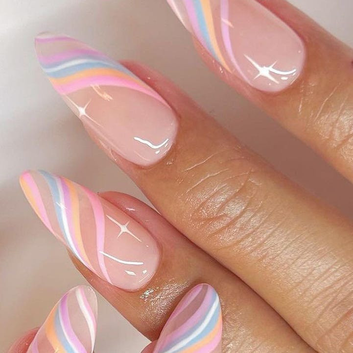 Wavy Pastel Stripes On A Sheer Nude Base Visual Idea Wavy Pastel Stripes On A Sheer Nude Base Visual Idea — Pastel Nails 2027 for Pale Skin