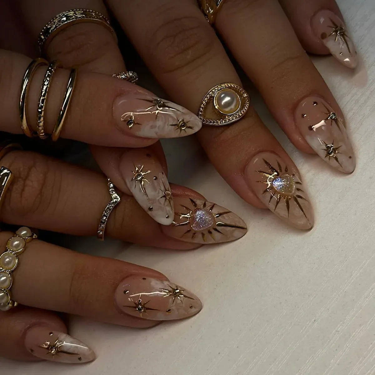 Glossy With Metallic And Pearl Details Visual Idea Glossy With Metallic And Pearl Details Visual Idea — Gold Nails 2027