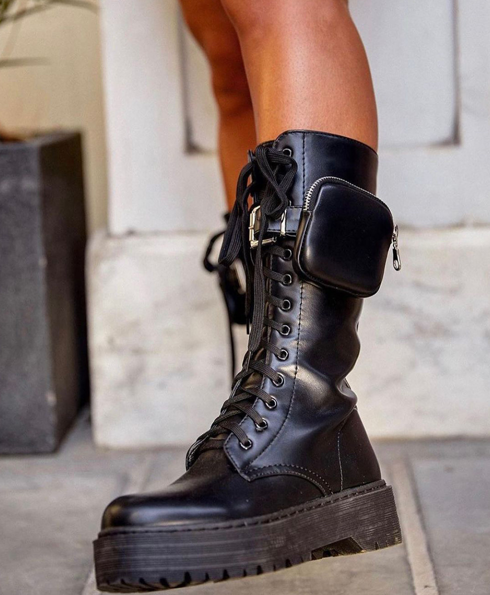 Tall Combat Boots with Detachable Pocket Detail Tall Combat Boots with Detachable Pocket Detail — Combat Boots Outfits 2027