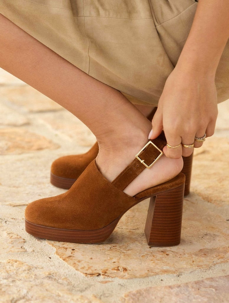 Brown Suede Clogs with Platform Sole and Ankle Strap Brown Suede Clogs with Platform Sole and Ankle Strap — Savannah Outfits 2027