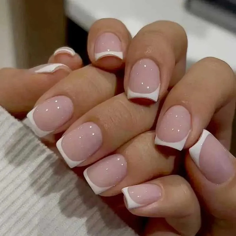 Sheer Pink Base White French Square Nails Sheer Pink Base White French Square Nails — Spring Square Nails 2027