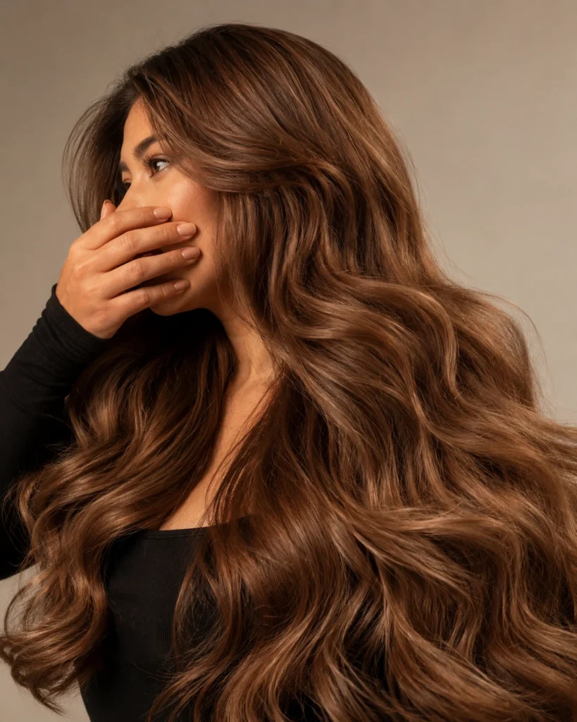 Glossy Chocolate Brown With Warm Undertones Glossy Chocolate Brown With Warm Undertones — Hair Color 2027 for Olive Skin
