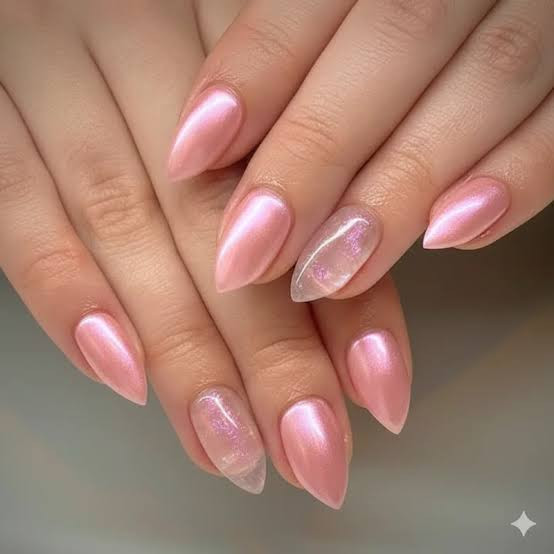 Pink Chrome with Iridescent Film Inlay — Pink Chrome Nails 2027