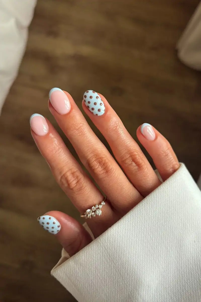 Light Blue French and Polka Dot Nails Light Blue French and Polka Dot Nails — Mom Nails 2027
