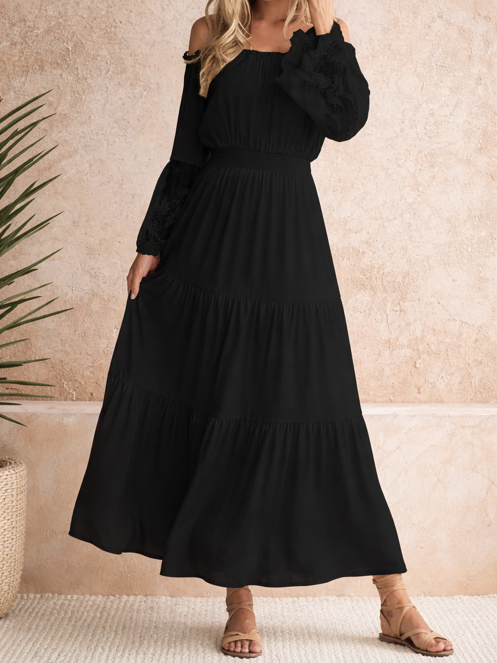 Black Tiered Maxi Dress with Off-the-Shoulder Neckline Black Tiered Maxi Dress with Off-the-Shoulder Neckline — Off the Shoulder Dresses 2027