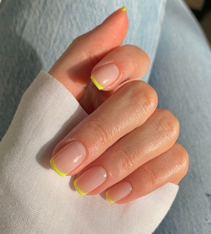 Neon Yellow French Tip Short Square Neon Yellow French Tip Short Square — Yellow Summer Nails 2027
