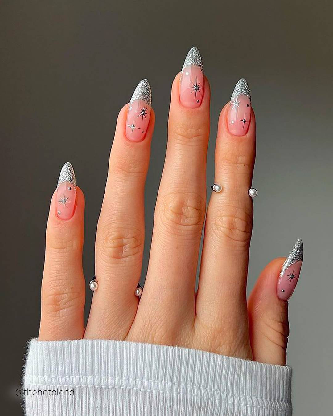 Silver Glitter French Tips with Stars Silver Glitter French Tips with Stars — Winter Glitter Nails 2027