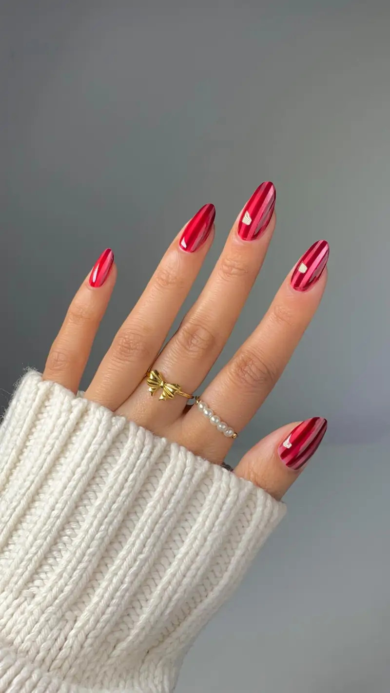 Red and Pink Diagonal Stripe Almond Nails Red and Pink Diagonal Stripe Almond Nails — Winter Red Nails 2027