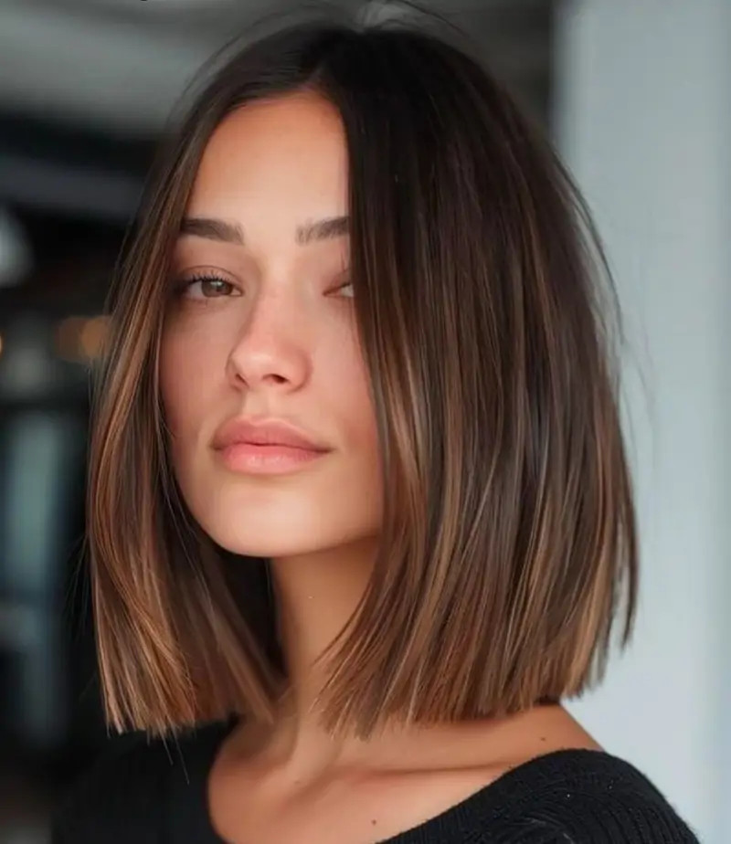 Medium Brown Hair With Caramel Money Piece — Caramel Balayage 2027