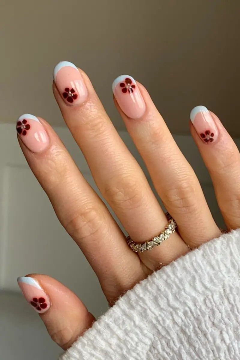 Small Red Floral Accents On Tips Visual Idea Small Red Floral Accents On Tips Visual Idea — Summer French Tip Nails 2027
