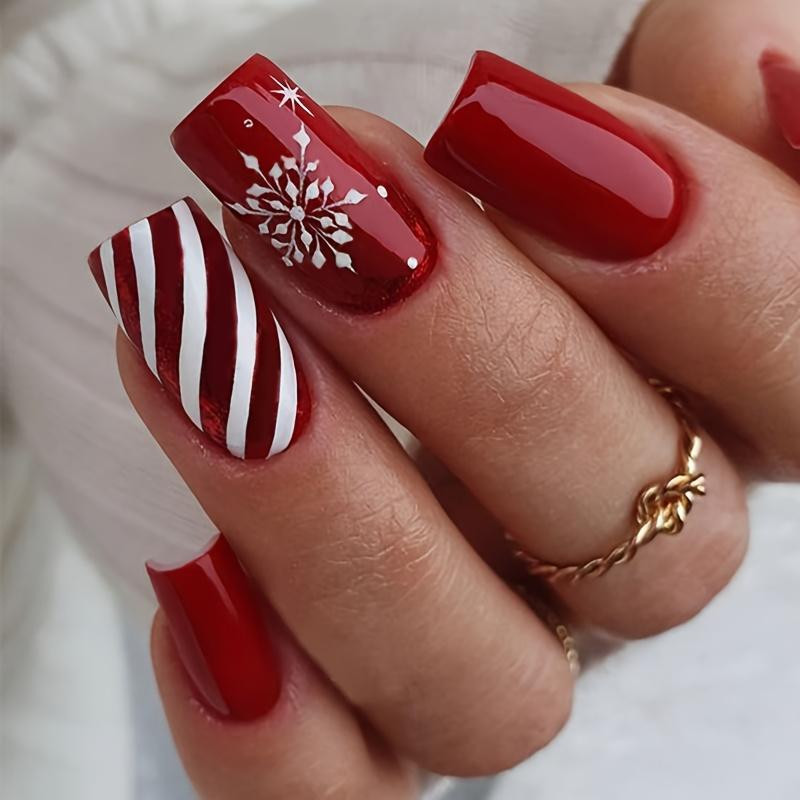 Medium Deep Red Candy Cane Nails Medium Deep Red Candy Cane Nails — Christmas Square Nails 2026