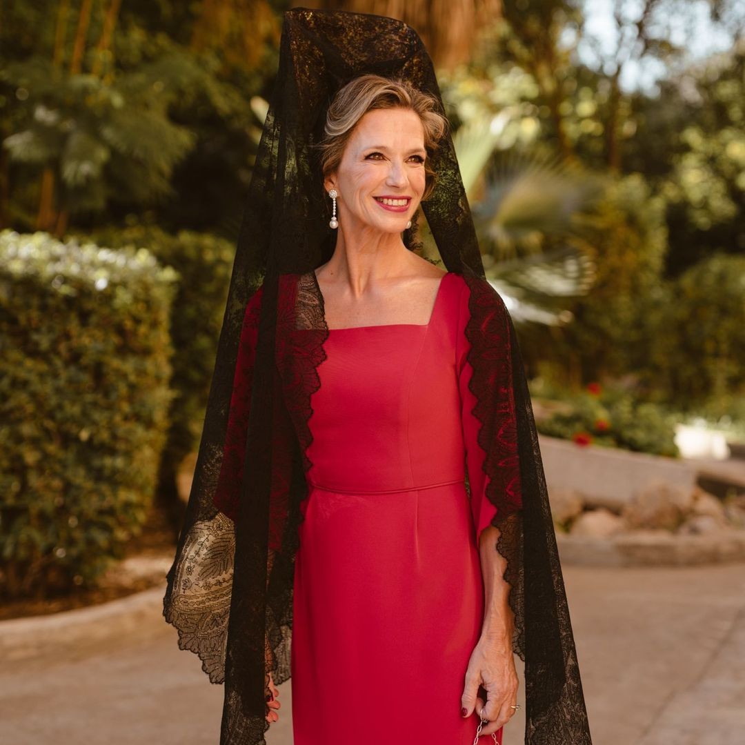 Classic Red Sheath Dress with Black Lace Mantilla Classic Red Sheath Dress with Black Lace Mantilla — Mothers Day Church Outfits 2027