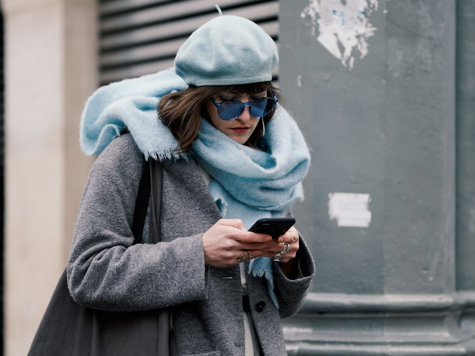 Cool Tones: Light Blue Beret and Scarf with a Grey Wool Coat Cool Tones: Light Blue Beret and Scarf with a Grey Wool Coat — Beret Outfits 2027