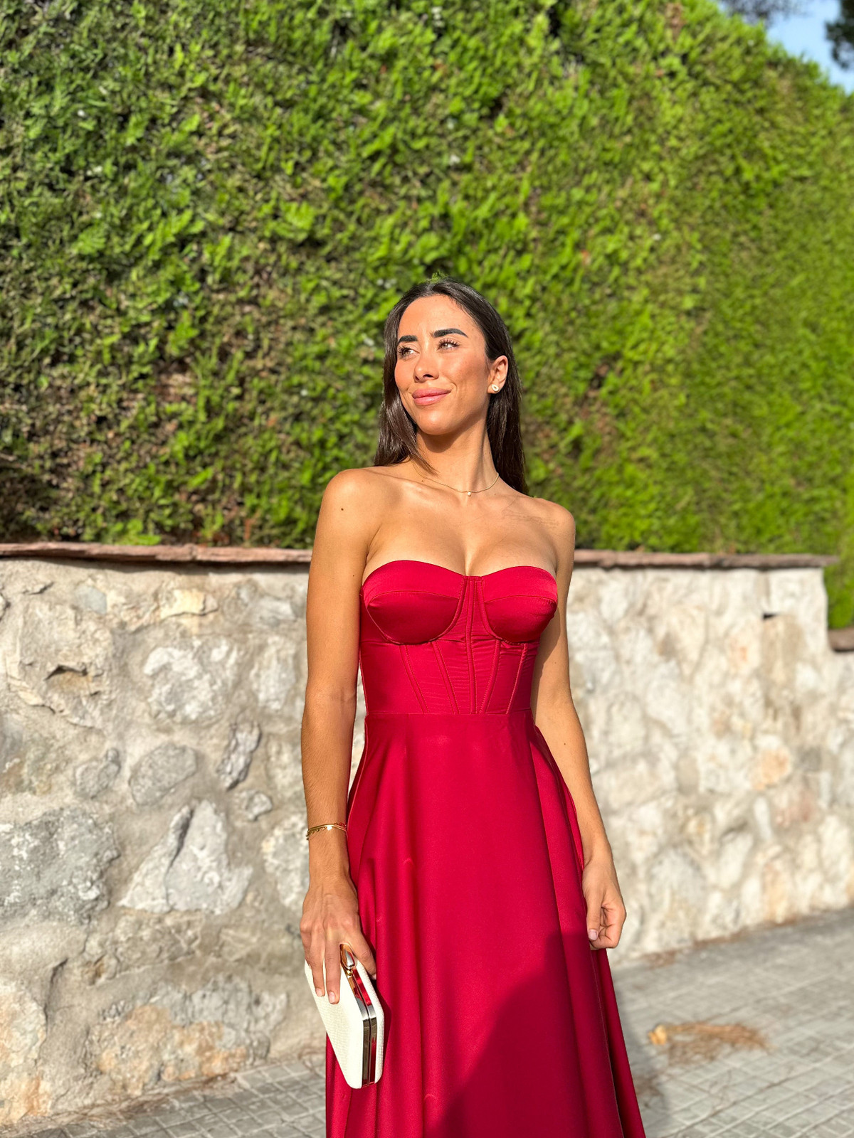 Prom Red Satin Strapless Corset Dress with Flowing A-Line Skirt Prom Red Satin Strapless Corset Dress with Flowing A-Line Skirt — Corset Prom Dresses 2027