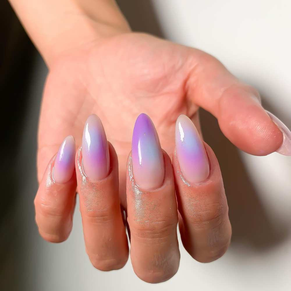 Purple And Blue Iridescent Aura Stiletto Nails — Aura Nails 2027