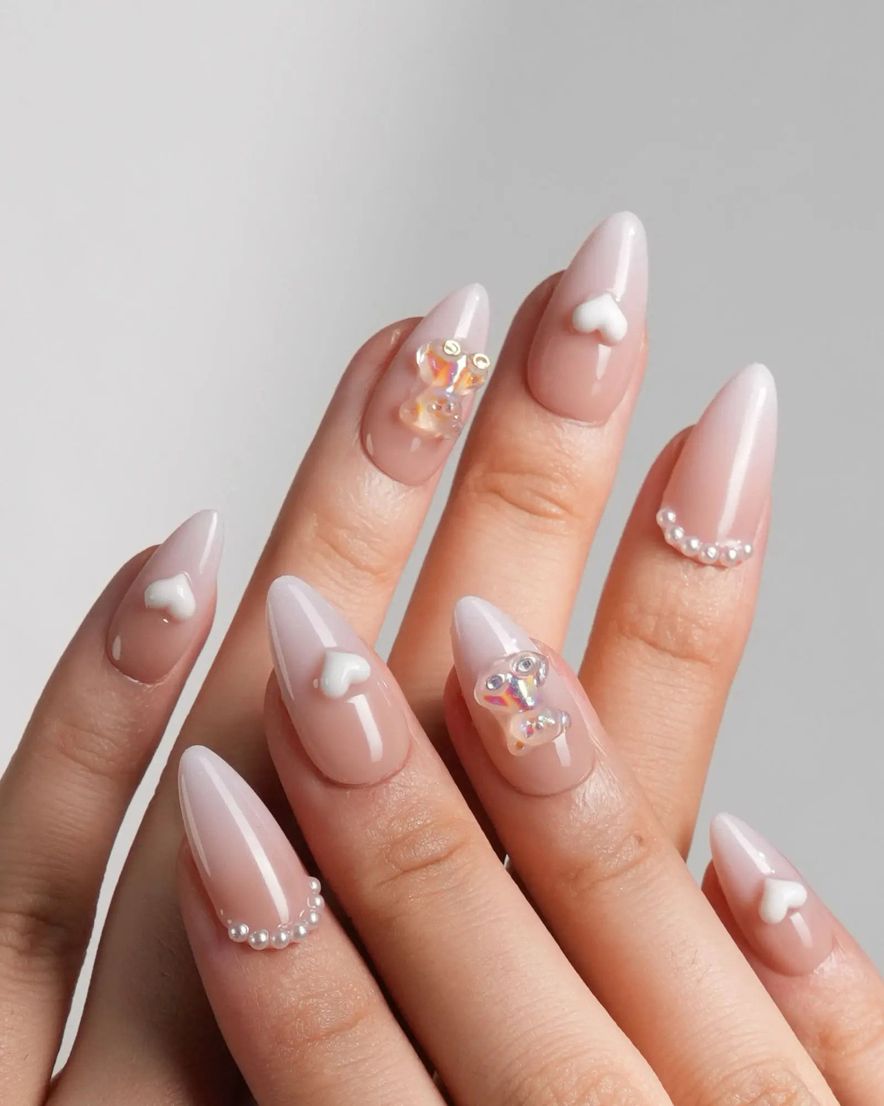 Nude Pink Ombré with 3D Charms — Birthday Nails 2027