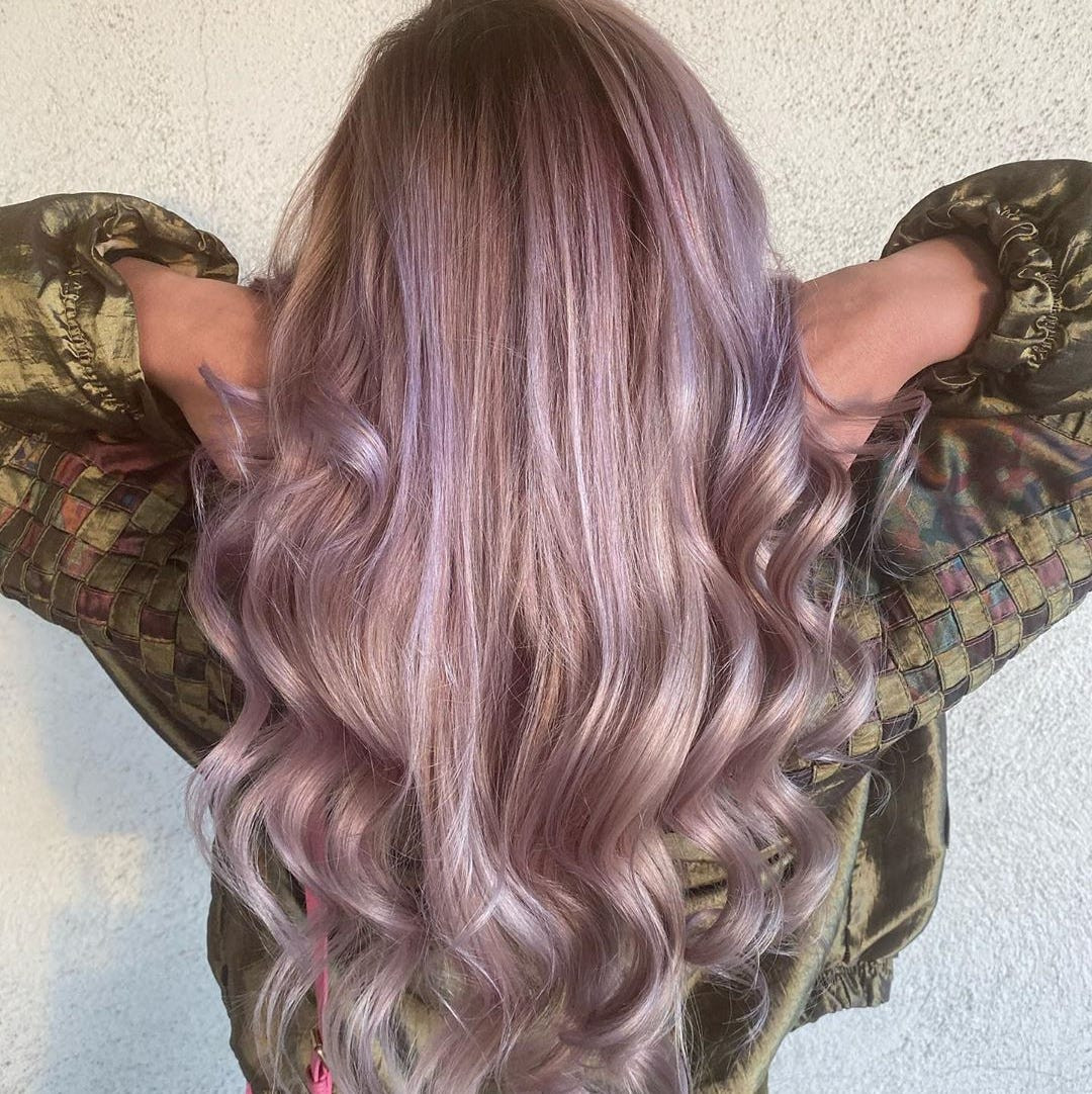 Mid-Back Waves With Curtain Bangs Mid-Back Waves With Curtain Bangs — Lavender Hair 2027